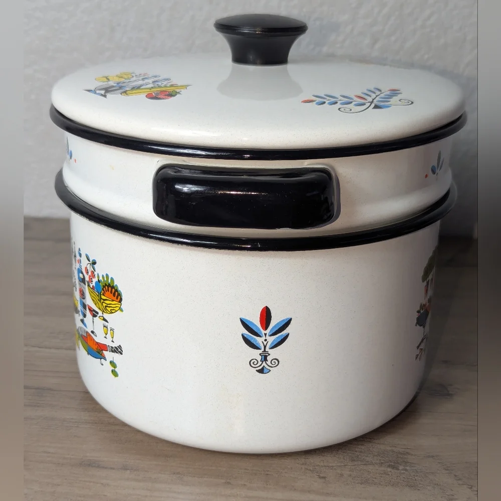 Georges Briard Enamel Ware Double Boiler Turkey Dinner Pattern